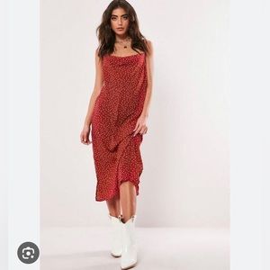 Missguided Red Polka Dot Cami Cowl Neck Midi Dress, Size 4